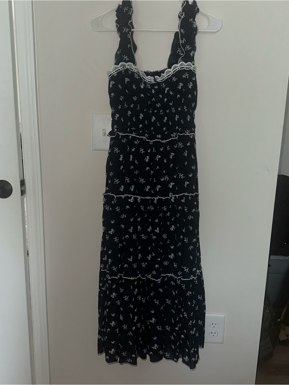 Black Floral Sundress with Lace Trim